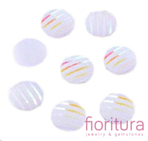 KABOSZON AKRYLOWY Z BROKATOWYMI PASKAMI KOŁO 10,5x2MM KOLOR WHITE AB