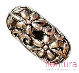 PRZEKŁADKA AŻUROWA OWAL W KWIATY 20x10MM KOLOR STARE SREBRO