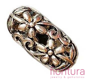 PRZEKŁADKA AŻUROWA OWAL W KWIATY 20x10MM KOLOR STARE SREBRO