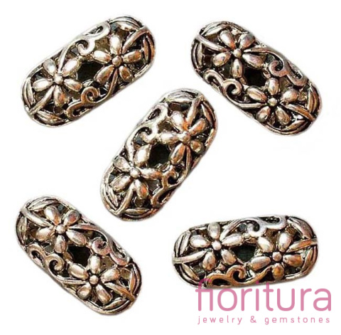 PRZEKŁADKA AŻUROWA OWAL W KWIATY 20x10MM KOLOR STARE SREBRO