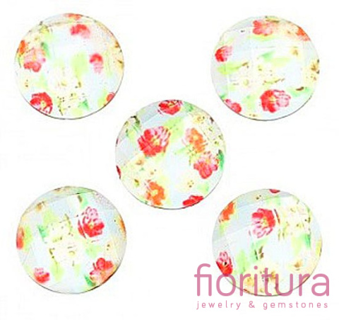 KABOSZON Z ŻYWICY FASETOWANY TRANSPARENTNY KOŁO 16MM KOLOR KOLOR PINK/GREEN