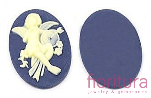 KABOSZON Z ŻYWICY KAMEA OWAL 39x30MM KOLOR CIEMNY NIEBIESKI