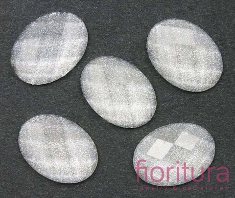 KABOSZON AKRYLOWY FASETOWANY Z BROKATEM OWAL 18x13MM KOLOR KOLOR WHITE
