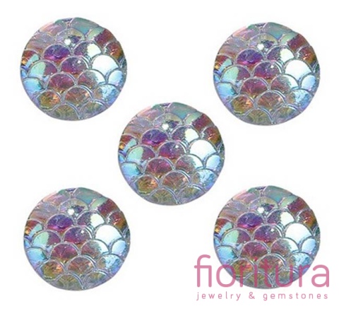 KABOSZON AKRYLOWY WZÓR RYBIEJ ŁUSKI KOŁO 12MM KOLOR WHITE AB