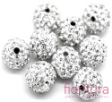 KORALIKI CARAMBALLA Z KRYSZTAŁKAMI STRASS KULA 10MM KOLOR BIAŁY