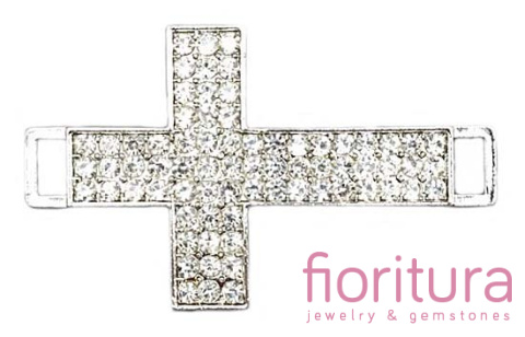 ŁĄCZNIK KRZYŻ Z KRYSZTAŁKAMI CRYSTAL 45,5x27,5MM KOLOR SREBRNY