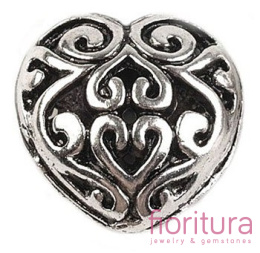 PRZEKŁADKA SERCE AŻUROWE 13MM KOLOR STARE SREBRO
