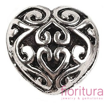 PRZEKŁADKA SERCE AŻUROWE 13MM KOLOR STARE SREBRO