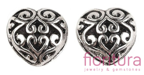 PRZEKŁADKA SERCE AŻUROWE 13MM KOLOR STARE SREBRO