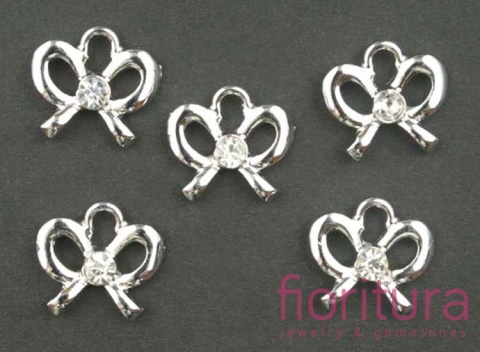 ZAWIESZKA CHARMS KOKARDKA Z KRYSZTAŁKIEM CRYSTAL 14X15MM KOLOR SREBRNY