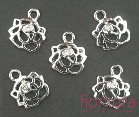 ZAWIESZKA RÓŻA Z KRYSZTAŁKIEM CRYSTAL 16X14MM KOLOR SREBRNY