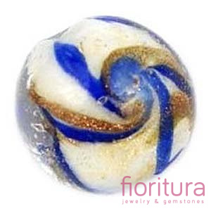 KORALIKI LAMPWORK KULA 14MM KOLOR BIAŁY/KOBALTOWY/ZŁOTY