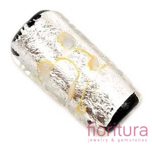 SZKŁO WENECKIE WALEC 20x10MM KOLOR SREBRNY/BIAŁY