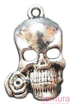 ZAWIESZKA CZASZKA Z RÓŻĄ 25x17MM KOLOR STARE SREBRO