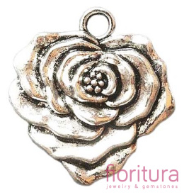 ZAWIESZKA RÓŻA 25x23MM KOLOR STARE SREBRO