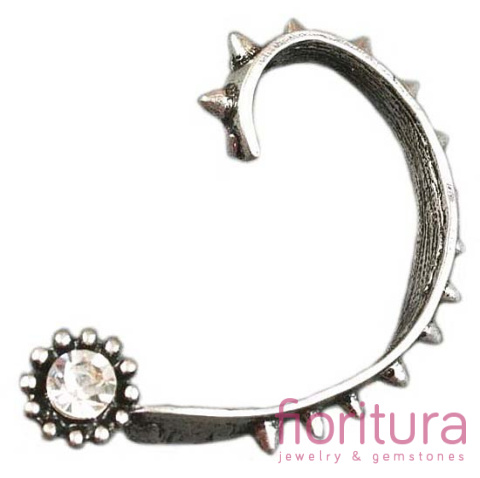 KOLCZYK NAUSZNICA KRYSZTAŁEK Z ĆWIEKAMI 55x35MM KOLOR STARE SREBRO