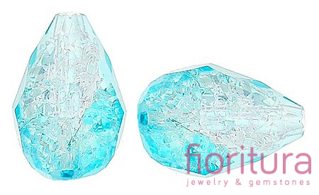 KORALIKI SZKLANE CRACLE KROPLA FASETOWANA 16x10MM KOLOR CRYSTAL/BLUE