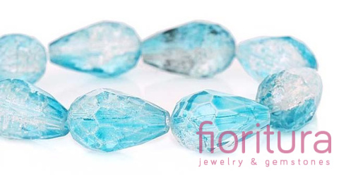KORALIKI SZKLANE CRACLE KROPLA FASETOWANA 16x10MM KOLOR CRYSTAL/BLUE