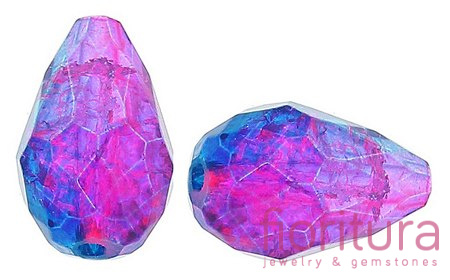 KORALIKI SZKLANE CRACLE KROPLA FASETOWANA 16x10MM KOLOR FUKSJA/NIEBIESKI