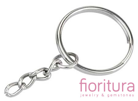 PODWÓJNE KÓŁKO Z ŁAŃCUSZKIEM DO BRELOCZKÓW 46MM KOLOR STARE SREBRO