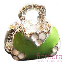 PRZEKŁADKA EMALIOWANA ZIELONA TOREBKA 15X14MM