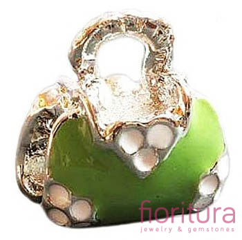 PRZEKŁADKA EMALIOWANA ZIELONA TOREBKA 15X14MM