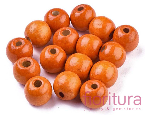 KORALIKI DREWNIANE KULA 16MM KOLOR CIEMNY POMARAŃCZ