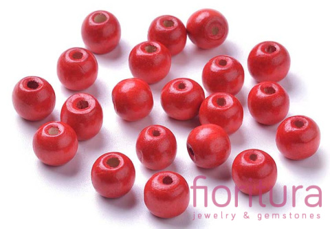 KORALIKI DREWNIANE KULA 8MM KOLOR CZERWONY