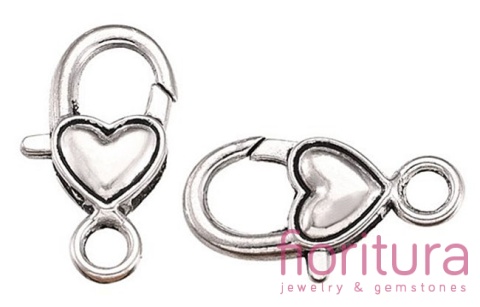 ZAPIĘCIE KARABIŃCZYK SERDUSZKO 27x14MM KOLOR STARE SREBRO