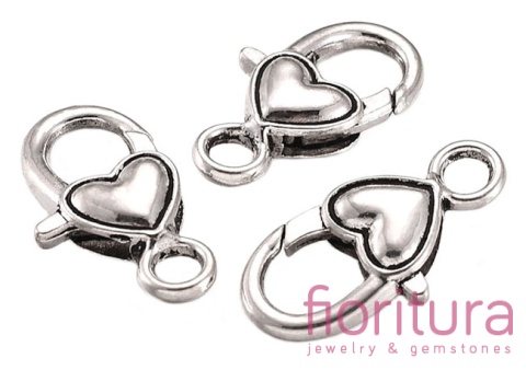 ZAPIĘCIE KARABIŃCZYK SERDUSZKO 27x14MM KOLOR STARE SREBRO