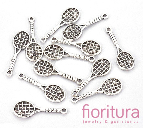 ZAWIESZKA RAKIETA DO TENISA Z PIŁKĄ 29x10MM KOLOR STARE SREBRO