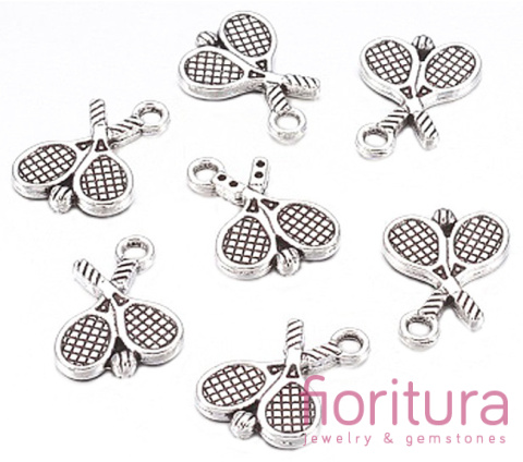 ZAWIESZKA DWIE RAKIETY DO TENISA Z PIŁKĄ 19x14MM KOLOR STARE SREBRO