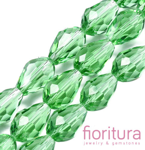 KORALIKI KRYSZTAŁOWE KROPLA FASETOWANA 15x10MM KOLOR LIME GREEN