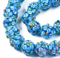 RĘCZNIE ROBIONE KORALIKI SZKLANE LAMPWORK KWIATY KULA NIEREGULARNA 12-13x11-12MM KOLOR DODGER BLUE