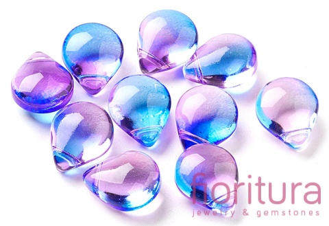 KORALIKI SZKLANE ŁEZKI GŁADKIE 12x9x6MM KOLOR BLUE/PINK TRANSPARENT