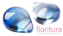 KORALIKI SZKLANE Z BROKATEM ŁEZKI GŁADKIE 12x9x6MM KOLOR BLUE TRANSPARENT