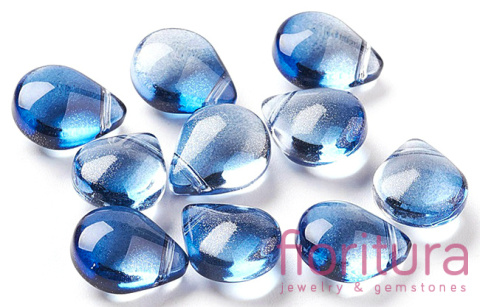 KORALIKI SZKLANE Z BROKATEM ŁEZKI GŁADKIE 12x9x6MM KOLOR BLUE TRANSPARENT