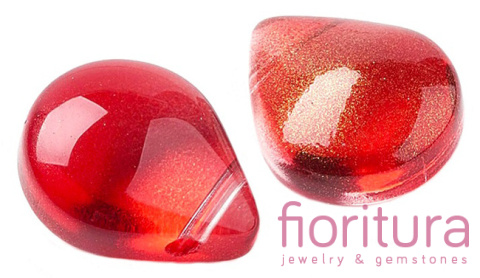 KORALIKI SZKLANE Z BROKATEM ŁEZKI GŁADKIE 12x9x6MM KOLOR RED TRANSPARENT