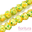RĘCZNIE ROBIONE KORALIKI SZKLANE LAMPWORK KWIATY KULA NIEREGULARNA 12-13x11-12MM KOLOR GREEN YELLOW