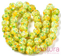 RĘCZNIE ROBIONE KORALIKI SZKLANE LAMPWORK KWIATY KULA NIEREGULARNA 12-13x11-12MM KOLOR GREEN YELLOW