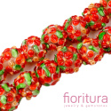 RĘCZNIE ROBIONE KORALIKI SZKLANE LAMPWORK KWIATY KULA NIEREGULARNA 12-13x11-12MM KOLOR ORANGE RED