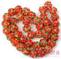 RĘCZNIE ROBIONE KORALIKI SZKLANE LAMPWORK KWIATY KULA NIEREGULARNA 12-13x11-12MM KOLOR ORANGE RED