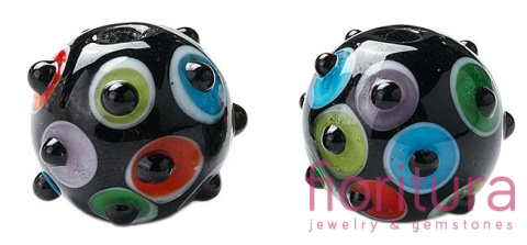 RĘCZNIE ROBIONE KORALIKI SZKLANE LAMPWORK KWIATY KULA NIEREGULARNA 15x16MM WIELOKOLOROWE