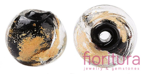 RĘCZNIE ROBIONE KORALIKI SZKLANE SZKŁO WENECKIE ZE ZŁOTĄ FOLIĄ KULA 10x10MM KOLOR BLACK