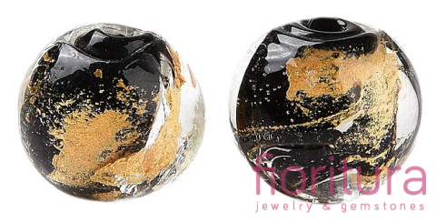RĘCZNIE ROBIONE KORALIKI SZKLANE SZKŁO WENECKIE ZE ZŁOTĄ FOLIĄ KULA 10x10MM KOLOR BLACK