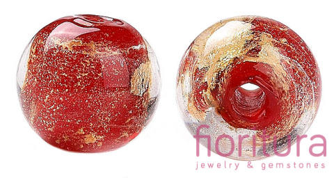 RĘCZNIE ROBIONE KORALIKI SZKLANE SZKŁO WENECKIE ZE ZŁOTĄ FOLIĄ KULA 10x10MM KOLOR RED