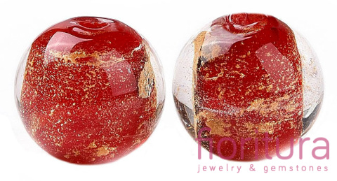RĘCZNIE ROBIONE KORALIKI SZKLANE SZKŁO WENECKIE ZE ZŁOTĄ FOLIĄ KULA 10x10MM KOLOR RED