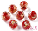 RĘCZNIE ROBIONE KORALIKI SZKLANE SZKŁO WENECKIE ZE ZŁOTĄ FOLIĄ KULA 10x10MM KOLOR RED