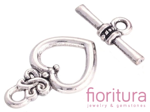 ZAPIĘCIE PRZEKŁADKOWE SERCE 21x16MM KOLOR STARE SREBRO