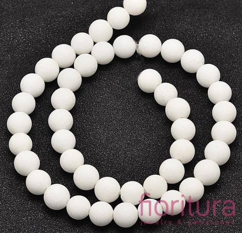 KAMIEŃ NATURALNY JADEIT MALEZYJSKI BIAŁY MAT KULA 8MM SZNUR